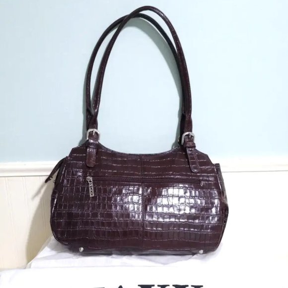 NEW MAXX New York Chestnut Red 100% Croco Embossed Leather Shoulder Bag Purse - Picture 4 of 16